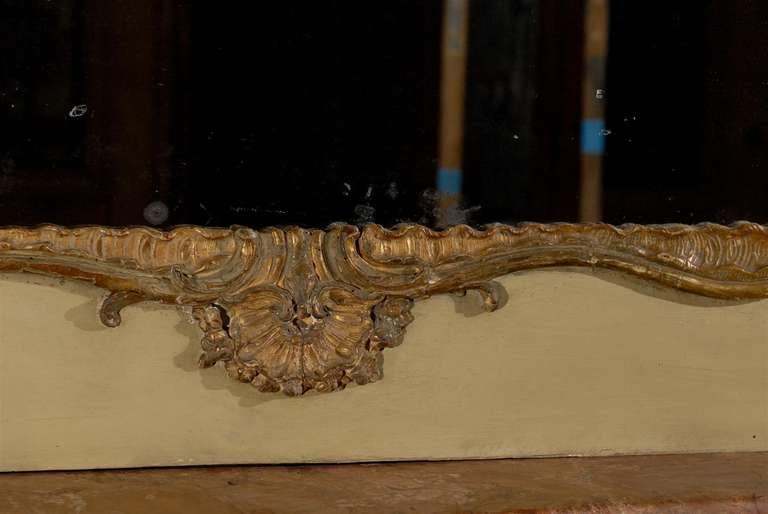 18th C. French Louis XV  Style Gilded & Painted Carved Wood Trumeau For Sale 4