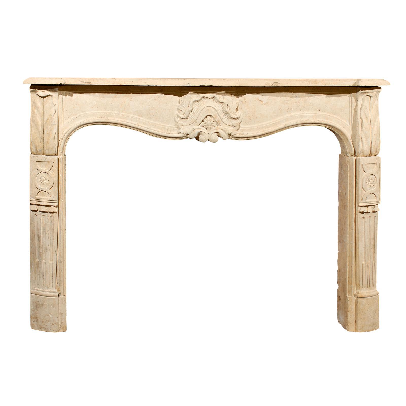 Rare 18th Century French Carved Limestone Mantel with Exceptional Details For Sale