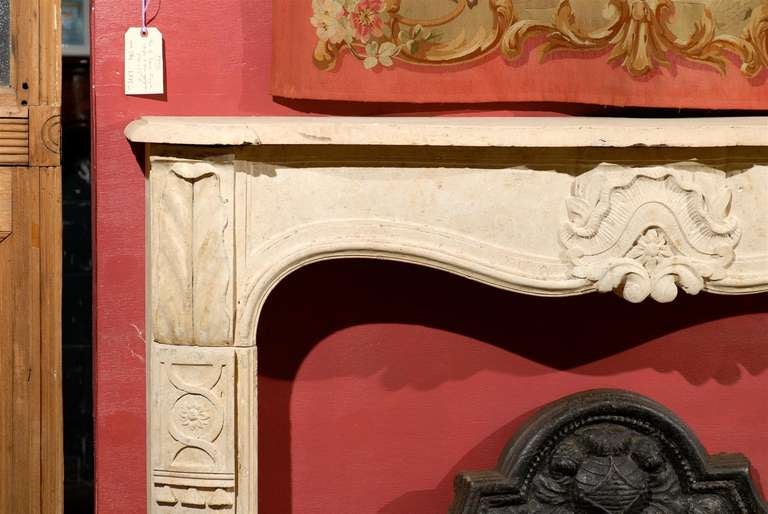 Rare 18th Century French Carved Limestone Mantel with Exceptional Details For Sale 1