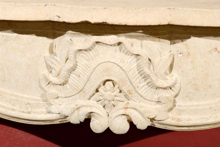 Rare 18th Century French Carved Limestone Mantel with Exceptional Details For Sale 5
