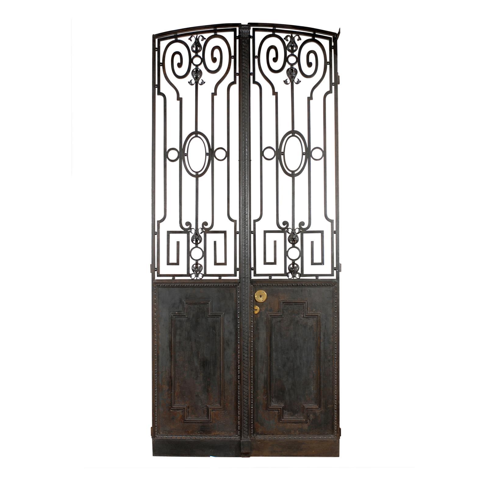 19th Century Pair of French Iron Doors with Grilles and Glazed Operable Windows For Sale