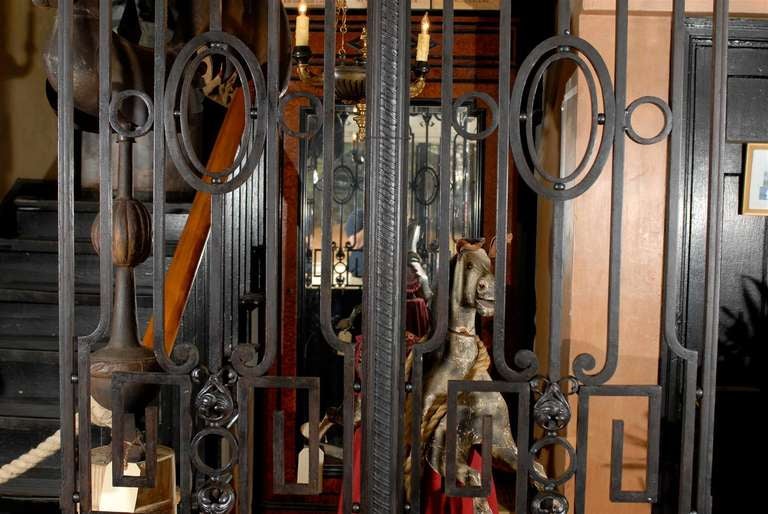 19th Century Pair of French Iron Doors with Grilles and Glazed Operable Windows For Sale 3