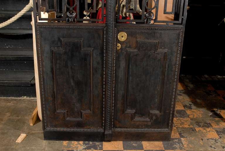 Wrought Iron 19th Century Pair of French Iron Doors with Grilles and Glazed Operable Windows For Sale