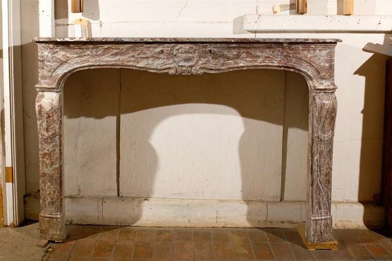 18th century French Louis XV rouge marble mantel, circa 1770.