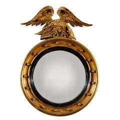 19th C. English Regency Gilded Convex Mirror with Eagle Crest