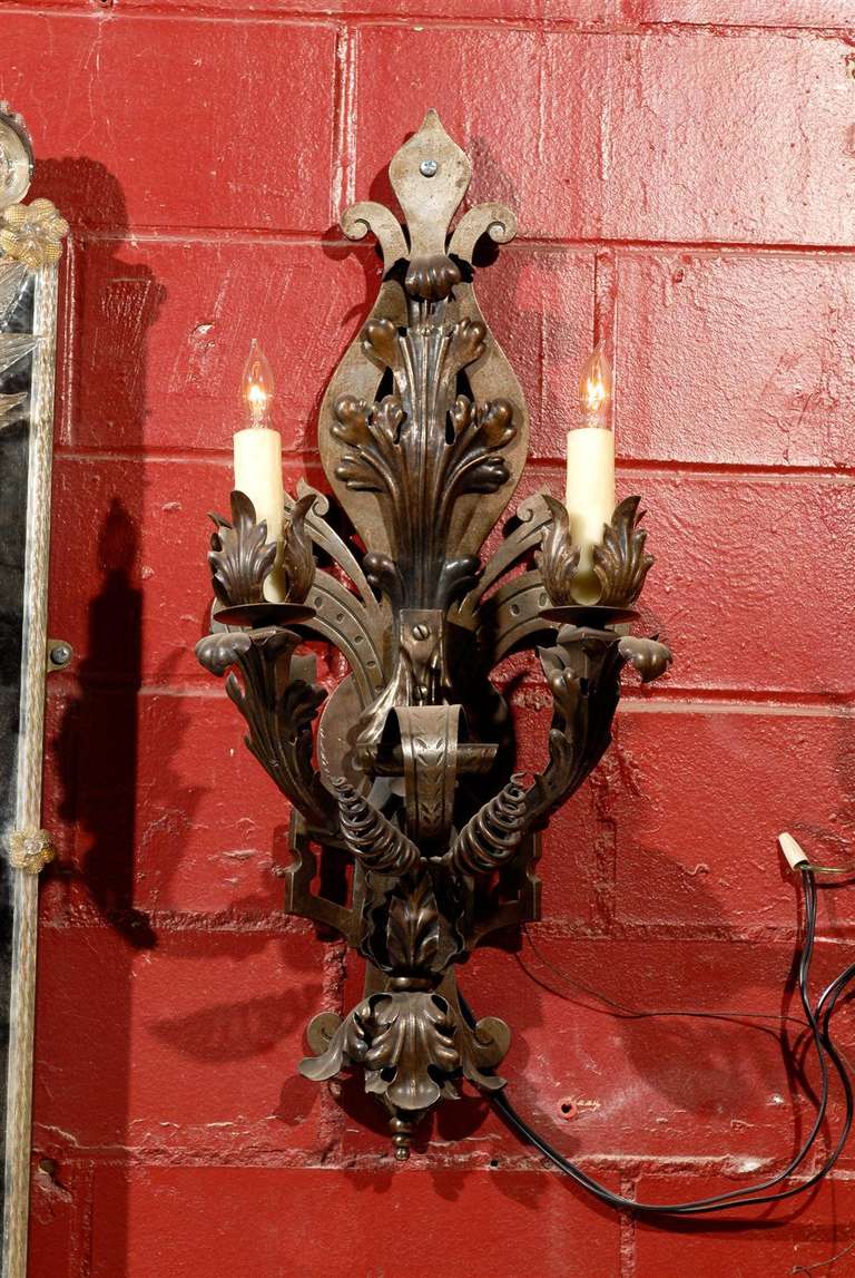 Pair of 19th Century French Wrought Iron Arts and Crafts Style Appliques