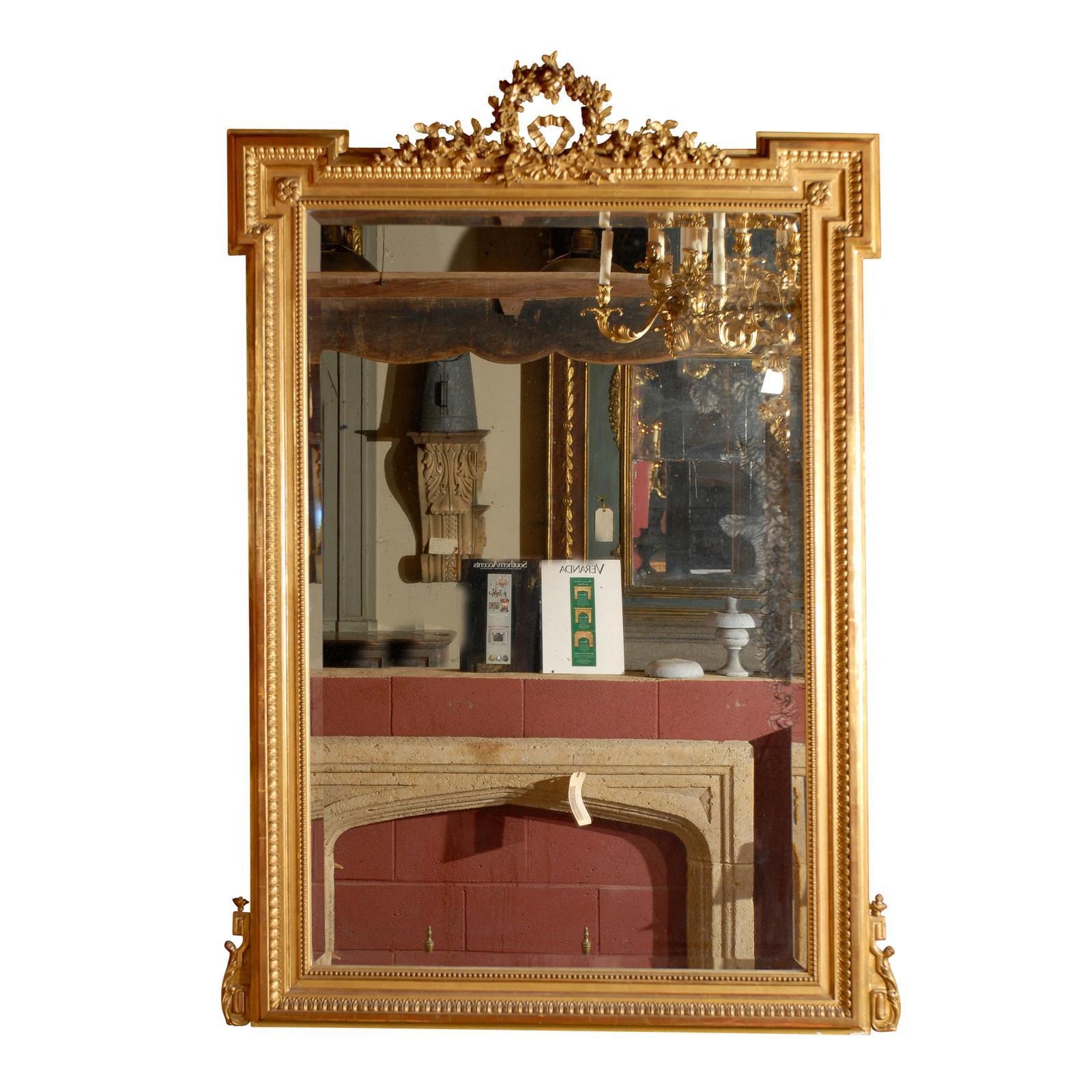 19th Century French Gilded Trumeau with Original Mirror Glass For Sale