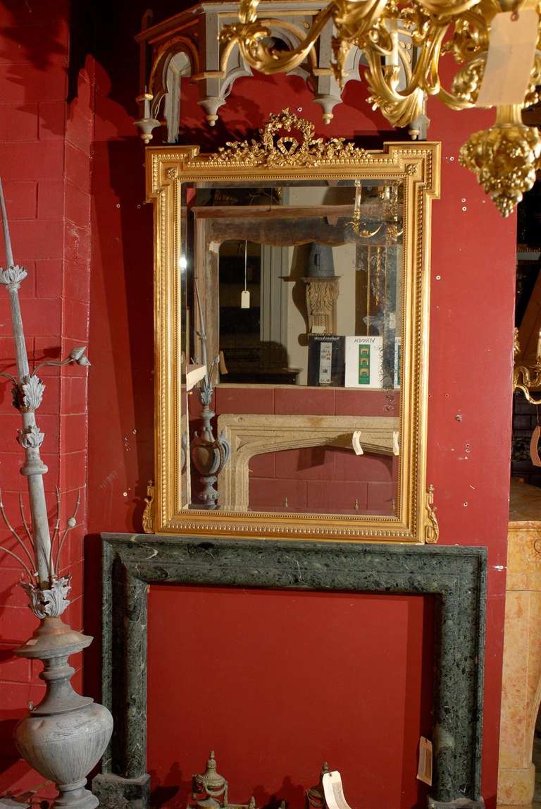 Louis XVI 19th Century French Gilded Trumeau with Original Mirror Glass For Sale