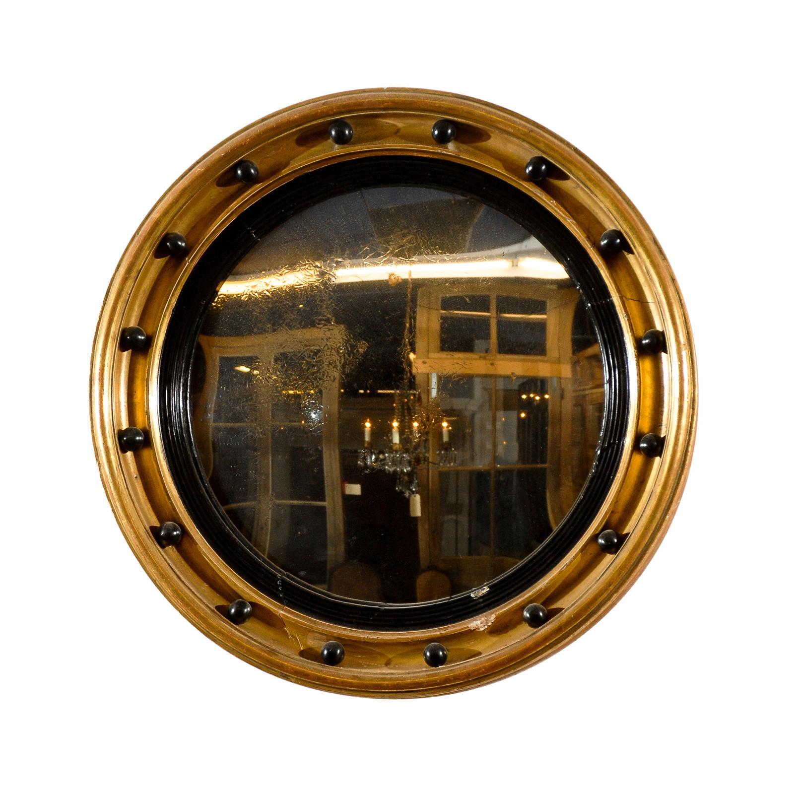 Antique 19th Century English Regency Style Convex Wall Mirror For Sale