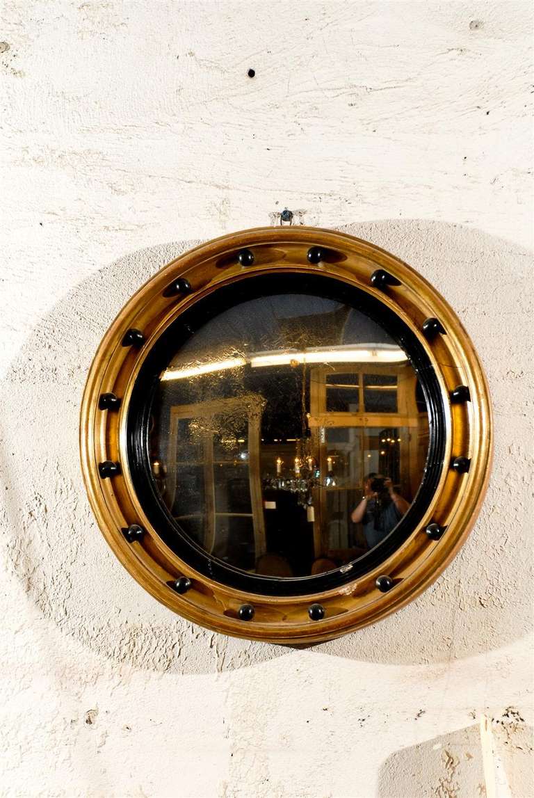 Antique 19th Century English Regency Style Convex Wall Mirror