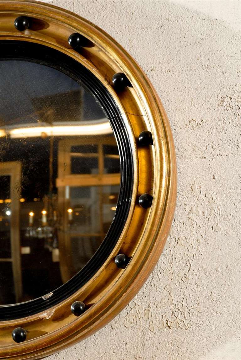 Antique 19th Century English Regency Style Convex Wall Mirror For Sale 3