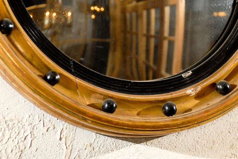 Antique 19th Century English Regency Style Convex Wall Mirror In Good Condition For Sale In Atlanta, GA