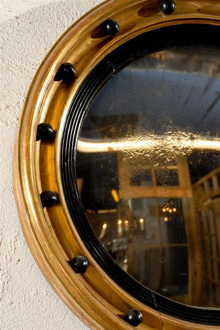 Antique 19th Century English Regency Style Convex Wall Mirror For Sale 5