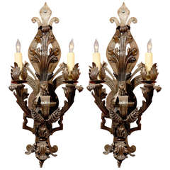 Antique Pair of 19th Century French Wrought Iron Arts and Crafts Style Appliques