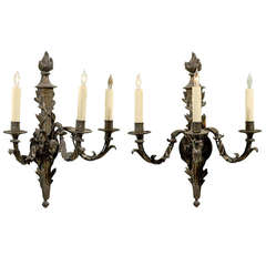 Pair of 19th Century Louis XVI Style Triple Candle Appliques Sconces