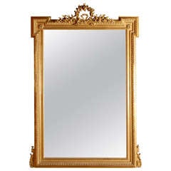 19th Century French Gilded Trumeau with Original Mirror Glass