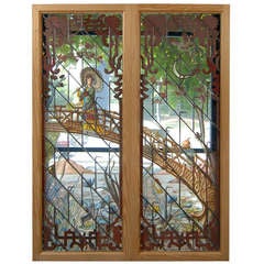 Antique Pair of Stained Glass Windows from Tours, France circa 1901