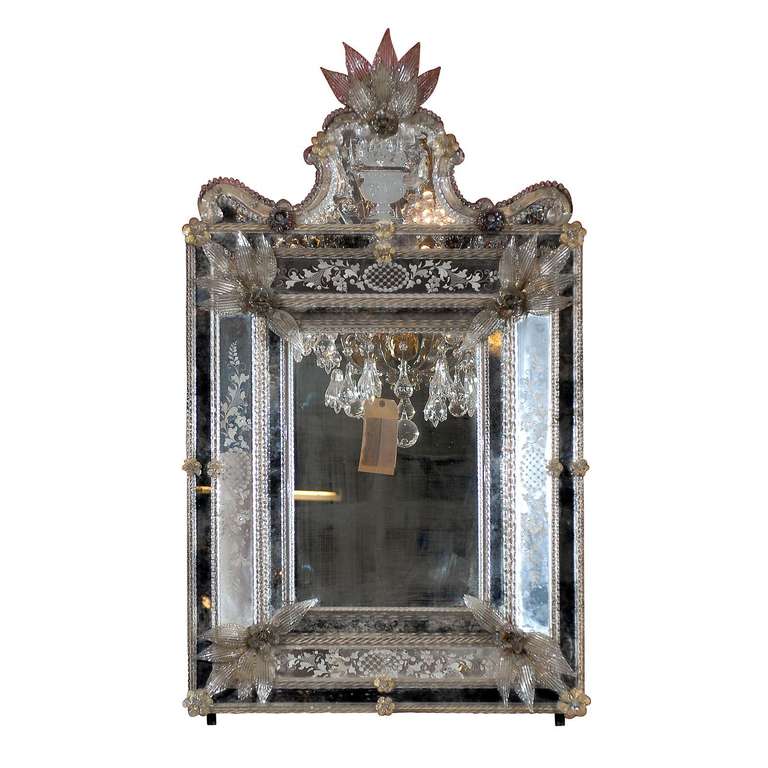 Early 20th c. Exceptional Murano or Venetian Glass Mirror