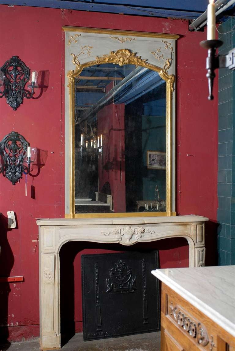 Early 20th c. Glazed & Gilded Louis XV style Trumeau For Sale 3