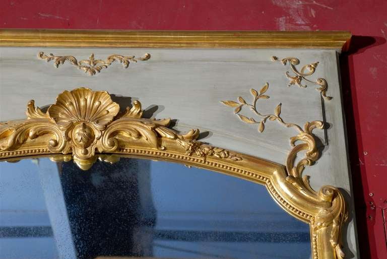 Early 20th c. Glazed & Gilded Louis XV style Trumeau For Sale 2