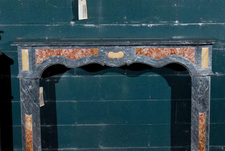 Hand-Carved 19th c. Provencal French Marble Mantel with Color Inserts For Sale