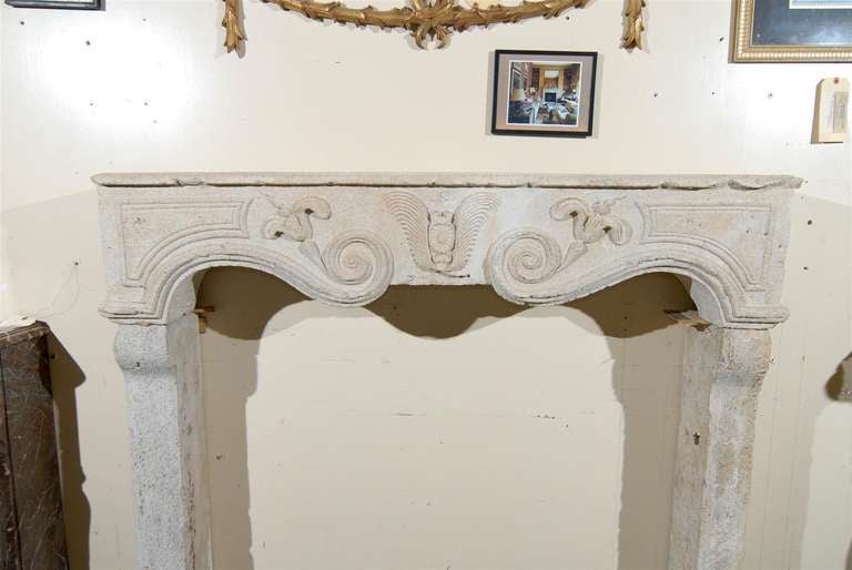 18th Century and Earlier 17th C. Carved Stone Mantel from Provence For Sale