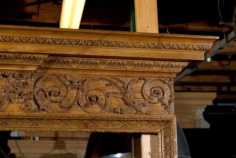 19th Century Early 19th c. Finely Carved Pine Georgian Mantel For Sale