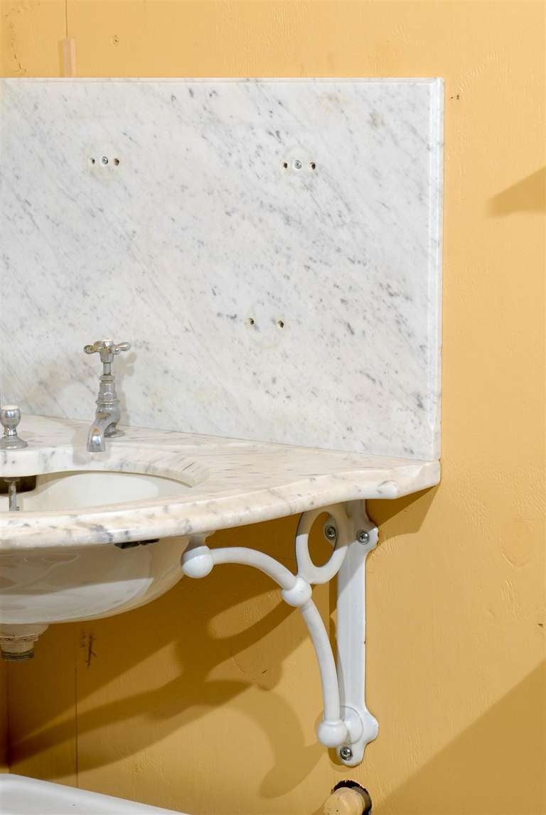 19th C. English Marble Corner Sink with Fixtures For Sale 2