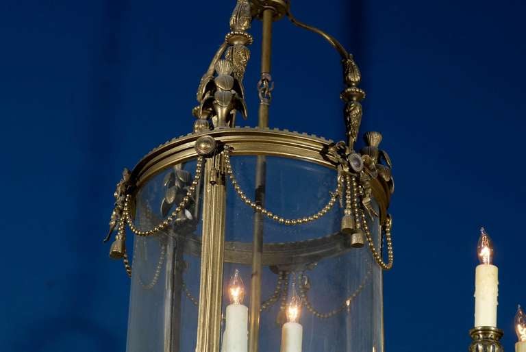 Classic 19th c. French Brass Hall Lantern For Sale 4