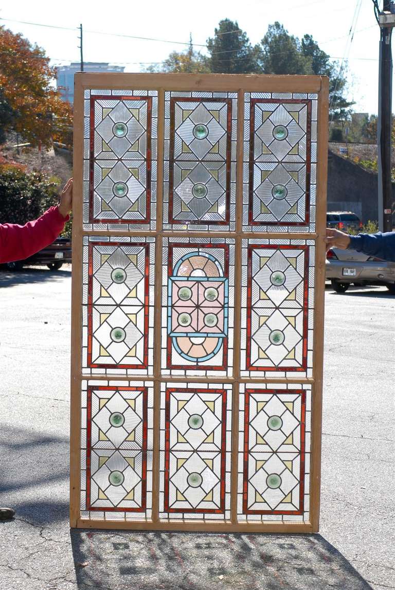 19th c. English Stained Glass Panel and Arched Transom For Sale 2