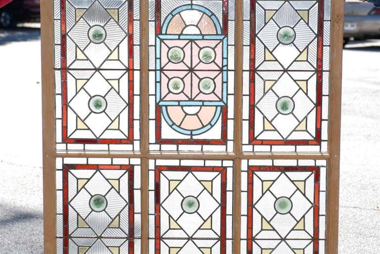 19th Century 19th c. English Stained Glass Panel and Arched Transom For Sale