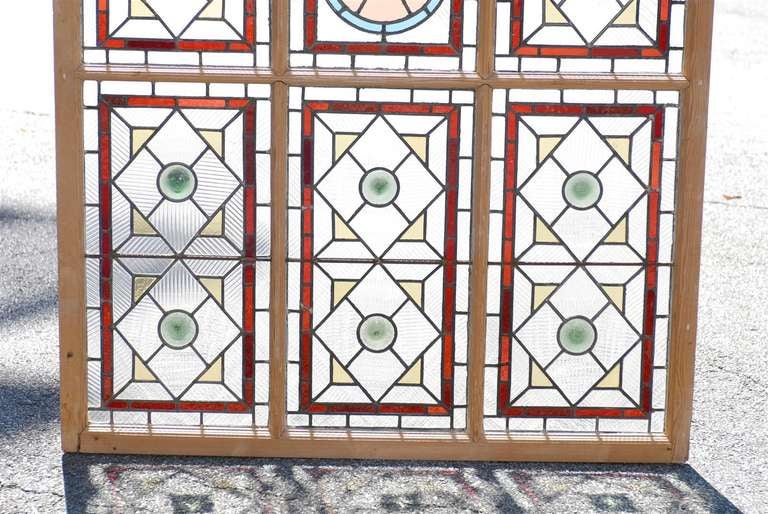 19th c. English Stained Glass Panel and Arched Transom For Sale 3