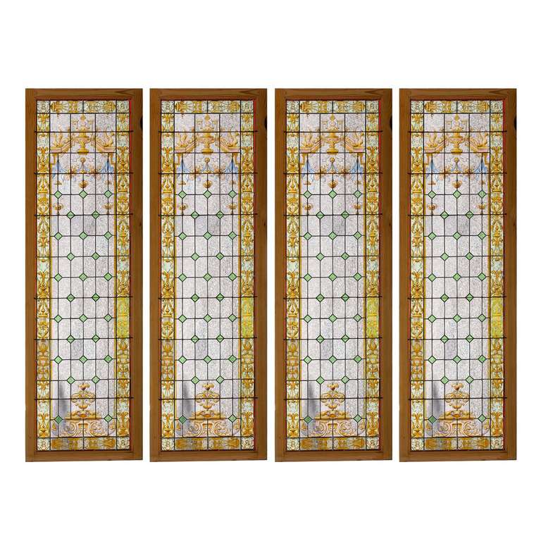 19th C. French Leaded and Stained Glass Panel