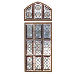 19th c. English Stained Glass Panel and Arched Transom