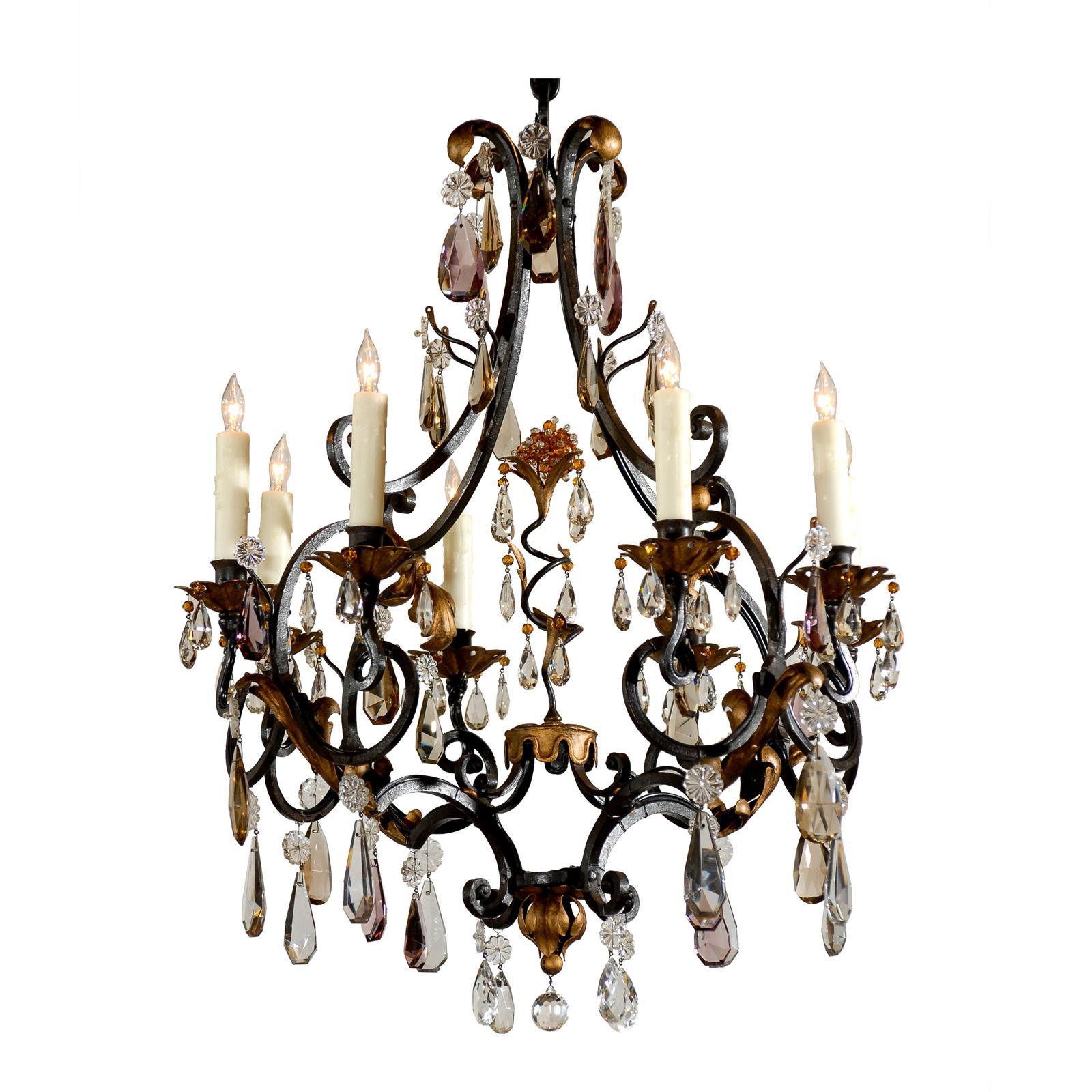 19th Century French Iron & Crystal Chandelier with Eight Lights For Sale