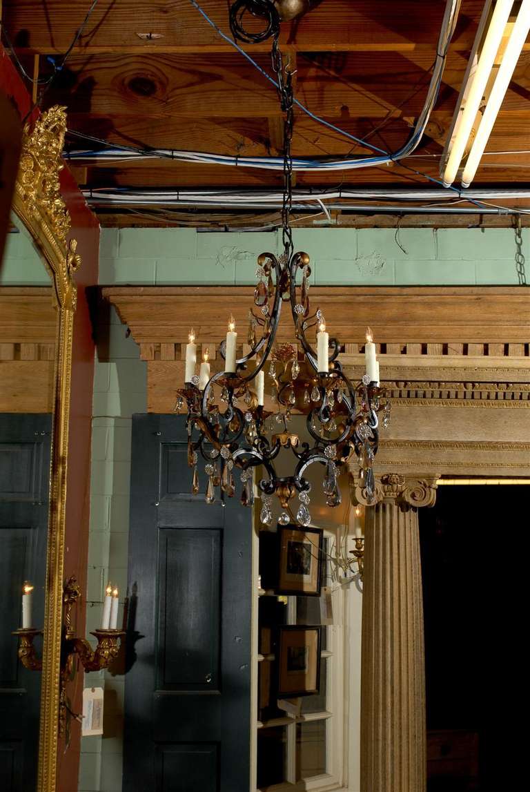 Louis XV 19th Century French Iron & Crystal Chandelier with Eight Lights For Sale