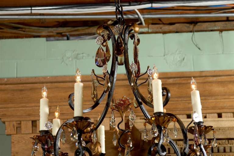 19th Century French Iron & Crystal Chandelier with Eight Lights For Sale 1