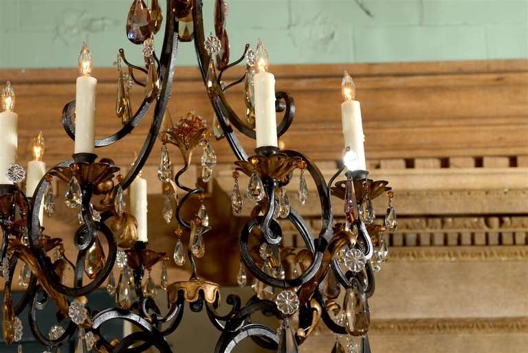 19th Century French Iron & Crystal Chandelier with Eight Lights For Sale 5