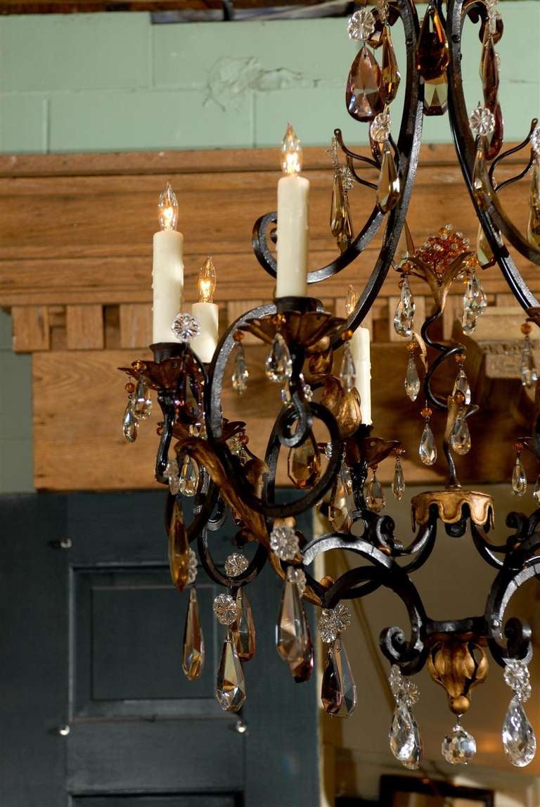 19th Century French Iron & Crystal Chandelier with Eight Lights In Good Condition For Sale In Atlanta, GA