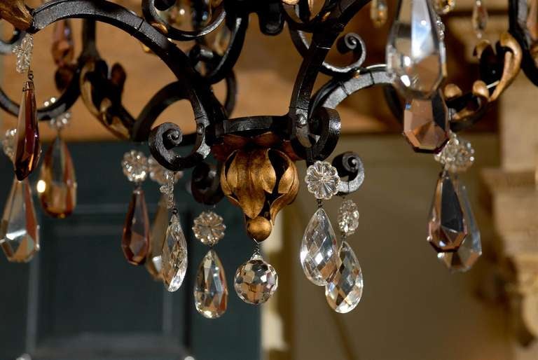 19th Century French Iron & Crystal Chandelier with Eight Lights For Sale 4