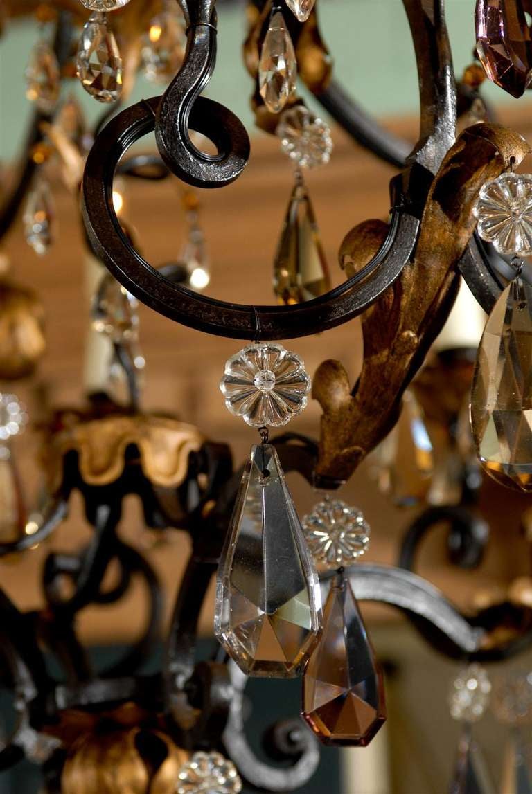 19th Century French Iron & Crystal Chandelier with Eight Lights For Sale 3