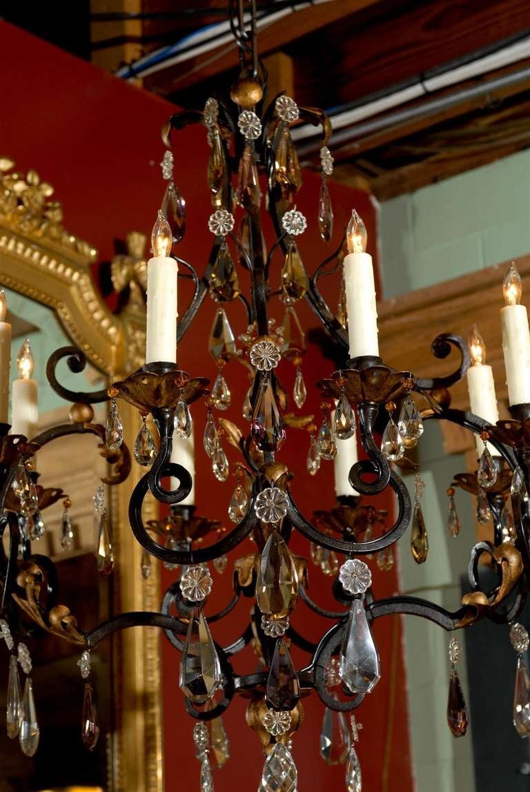 19th Century French Iron & Crystal Chandelier with Eight Lights For Sale 6