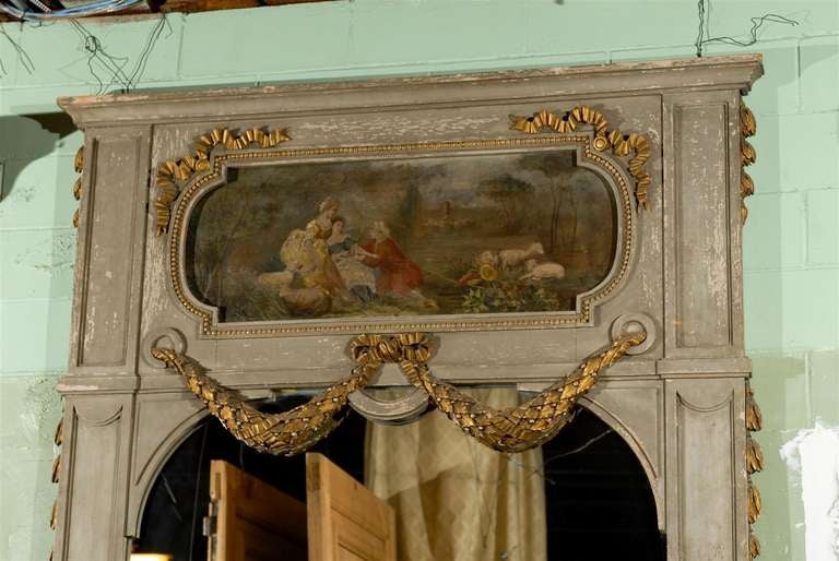 Late 19th Century Painted Trumeau from Provence with Painted Narrative Panel For Sale 4