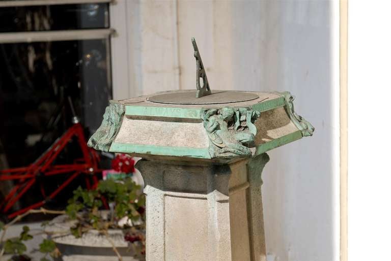 Early 20th Century Art Nouveau Stone & Bronze Pedestal Sundial For Sale 6