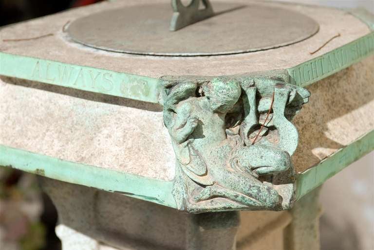 Early 20th Century Art Nouveau Stone & Bronze Pedestal Sundial For Sale 3