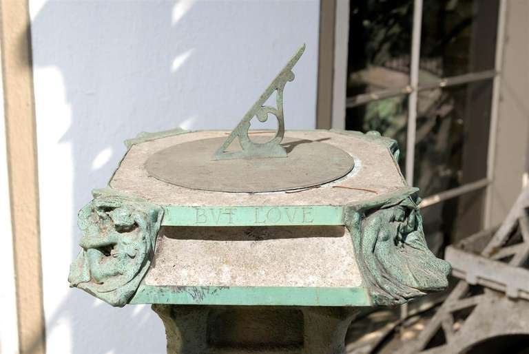 Early 20th Century Art Nouveau Stone & Bronze Pedestal Sundial For Sale 4