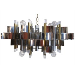 Sciolari Chrome, Brass & Lucite Chandelier