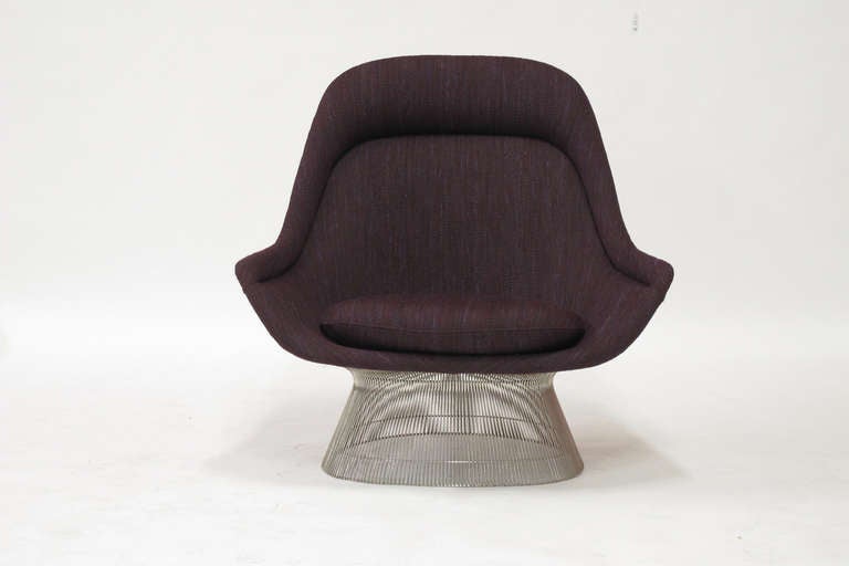 Nickle plated frame, professionally upholstered in knoll rivington aubergine.