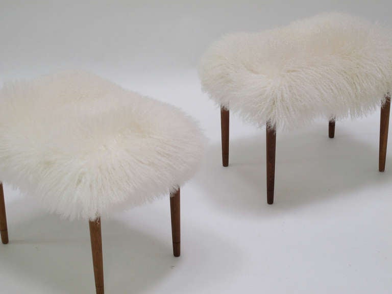 Mongolian Lamb Longhair Fur Ottomans In Excellent Condition In Oakland, CA