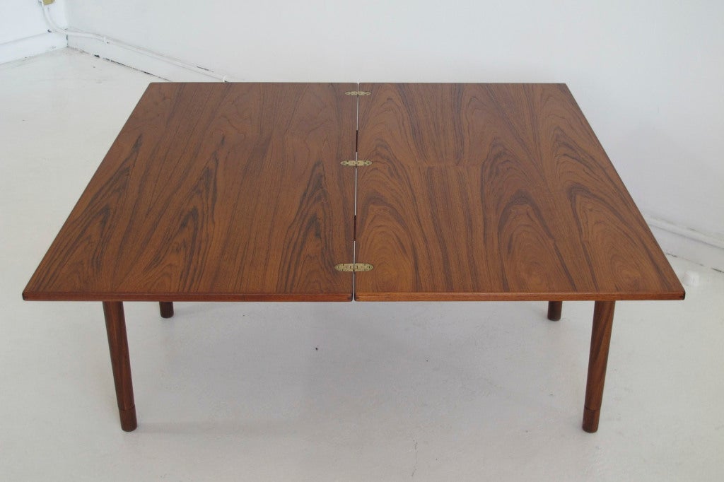 Brass Hans Olsen Adjustable Height Danish Teak Dining or Coffee Table